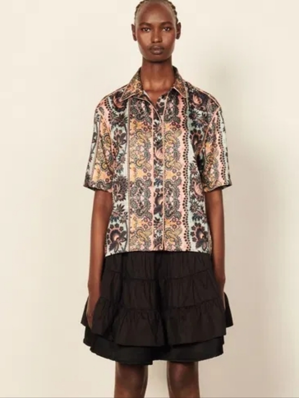 Sandro Shirt With Baroque Tie-Dye Print Sz 0/ Xs
